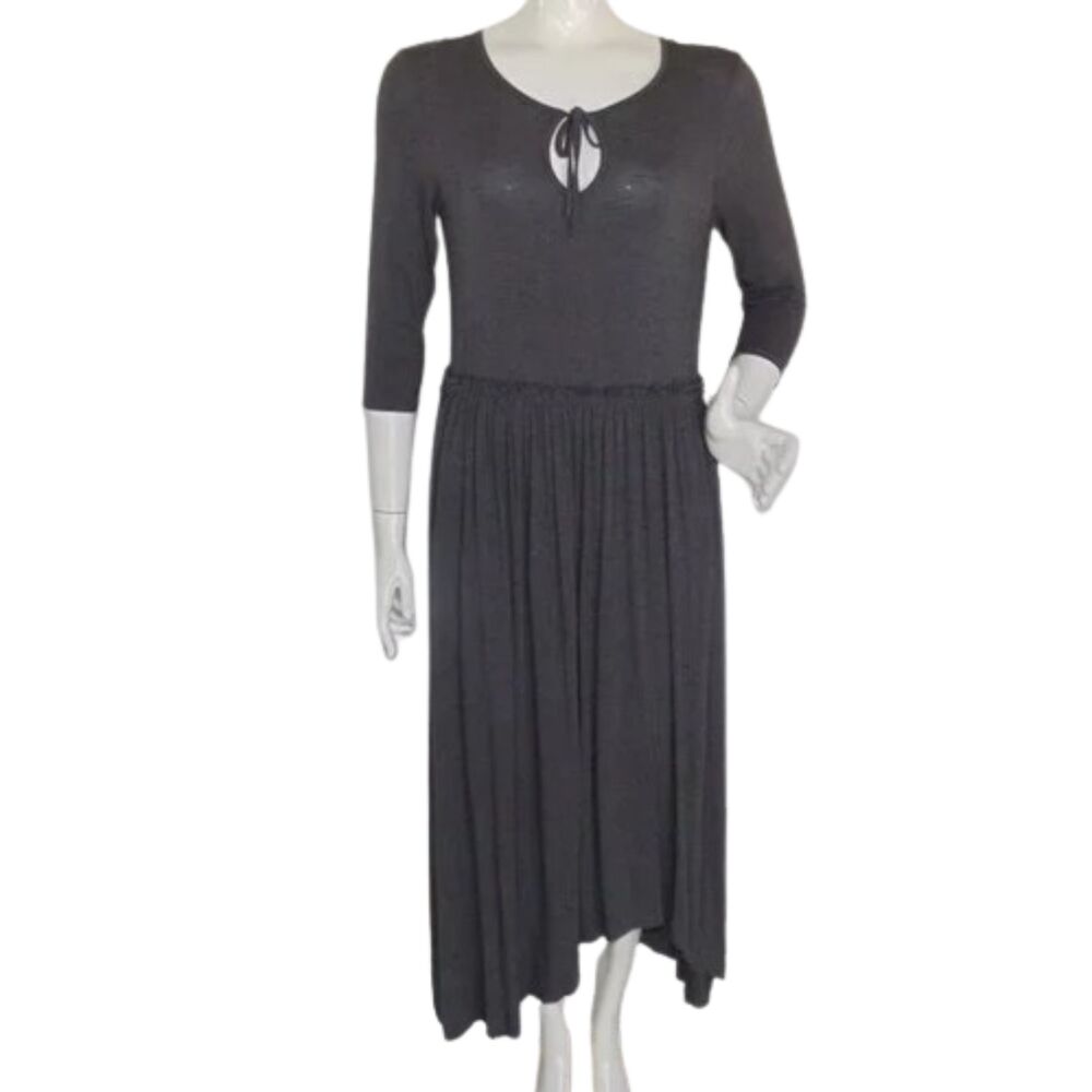 MATILDA JANE Dress, M, Gray, Long Asymmetrical, Keyhole front, 3/4 sleeves